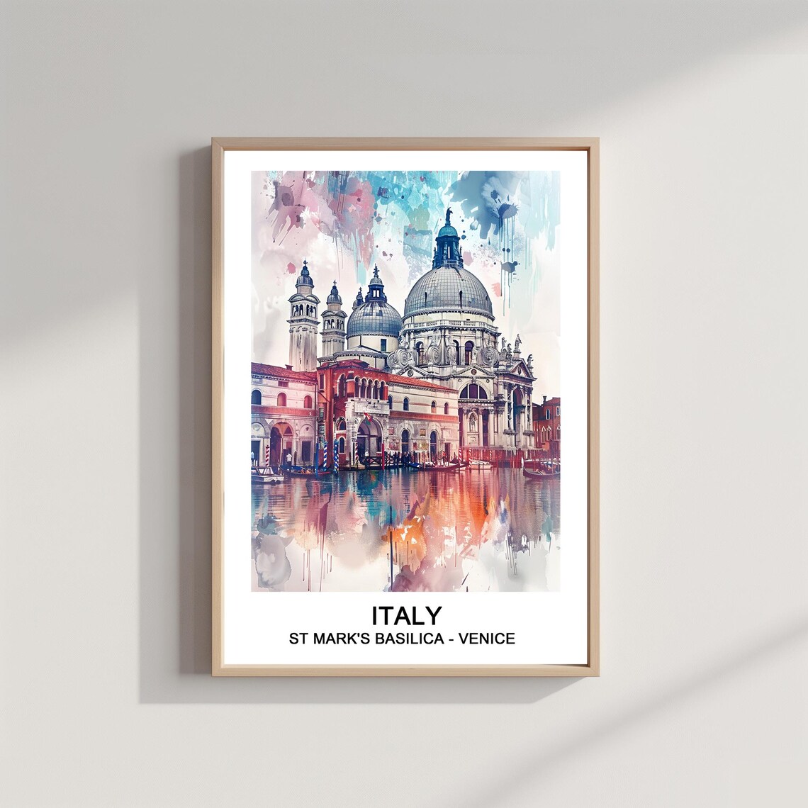 Venice Italy Saint Mark's Basilica Waterfront Watercolor Travel Poster