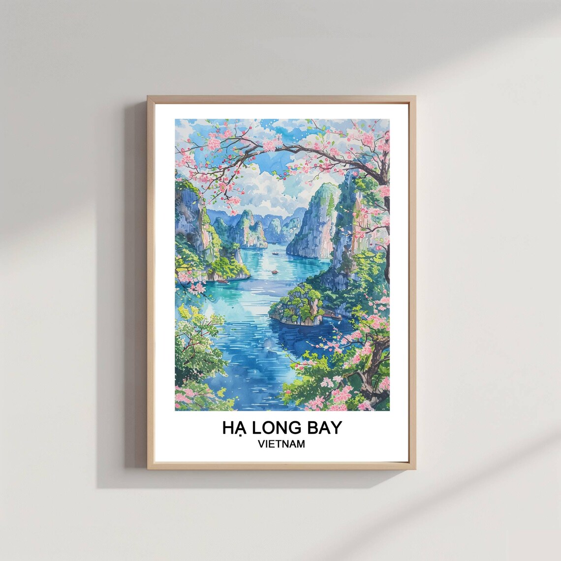 Ha Long Bay Vietnam Limestone Karsts Blossom Watercolor Travel Poster