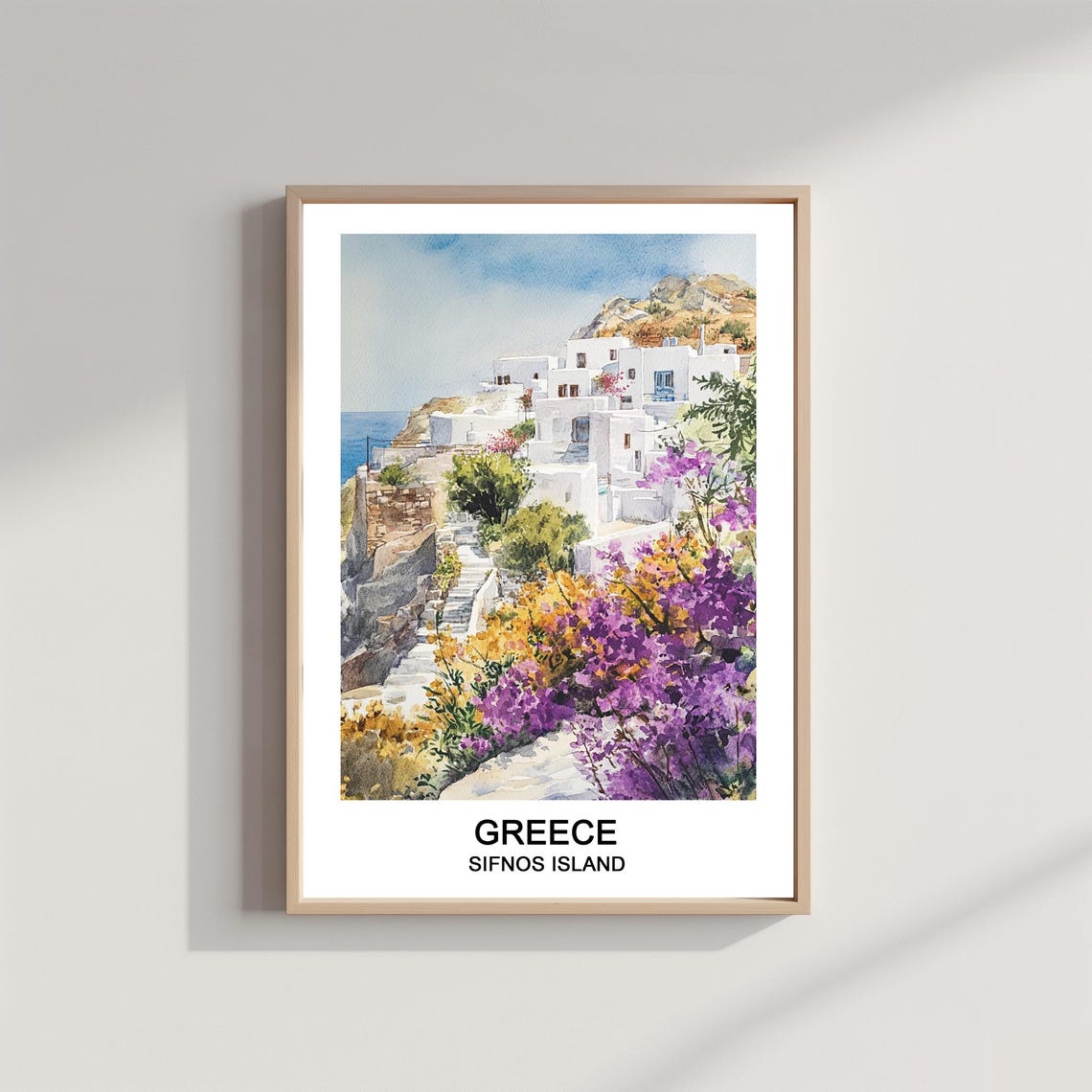 Sifnos Island Greece Watercolor Whitewashed Village Hill Poster