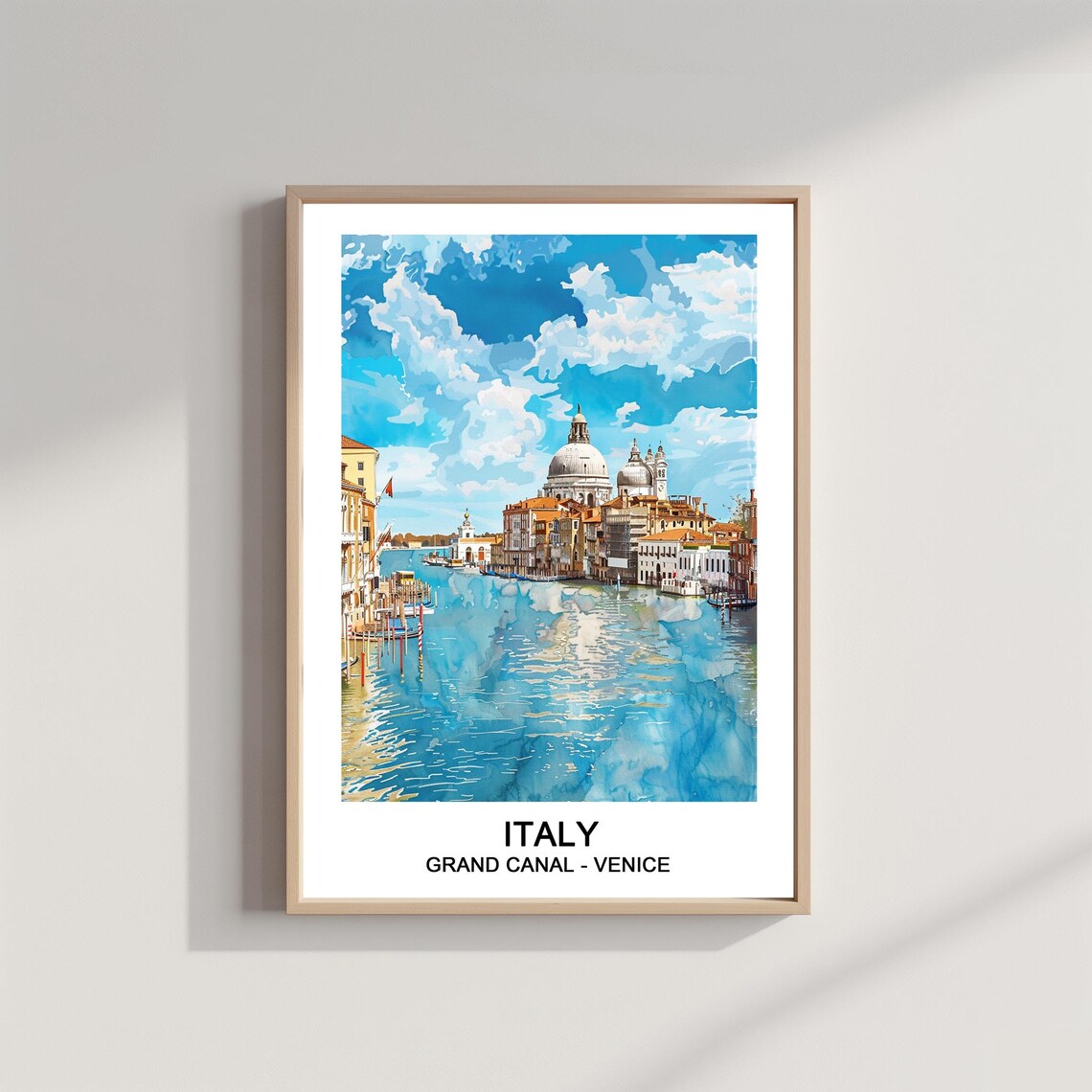 Italy Venice Grand Canal Watercolor Santa Maria Salute Travel Poster