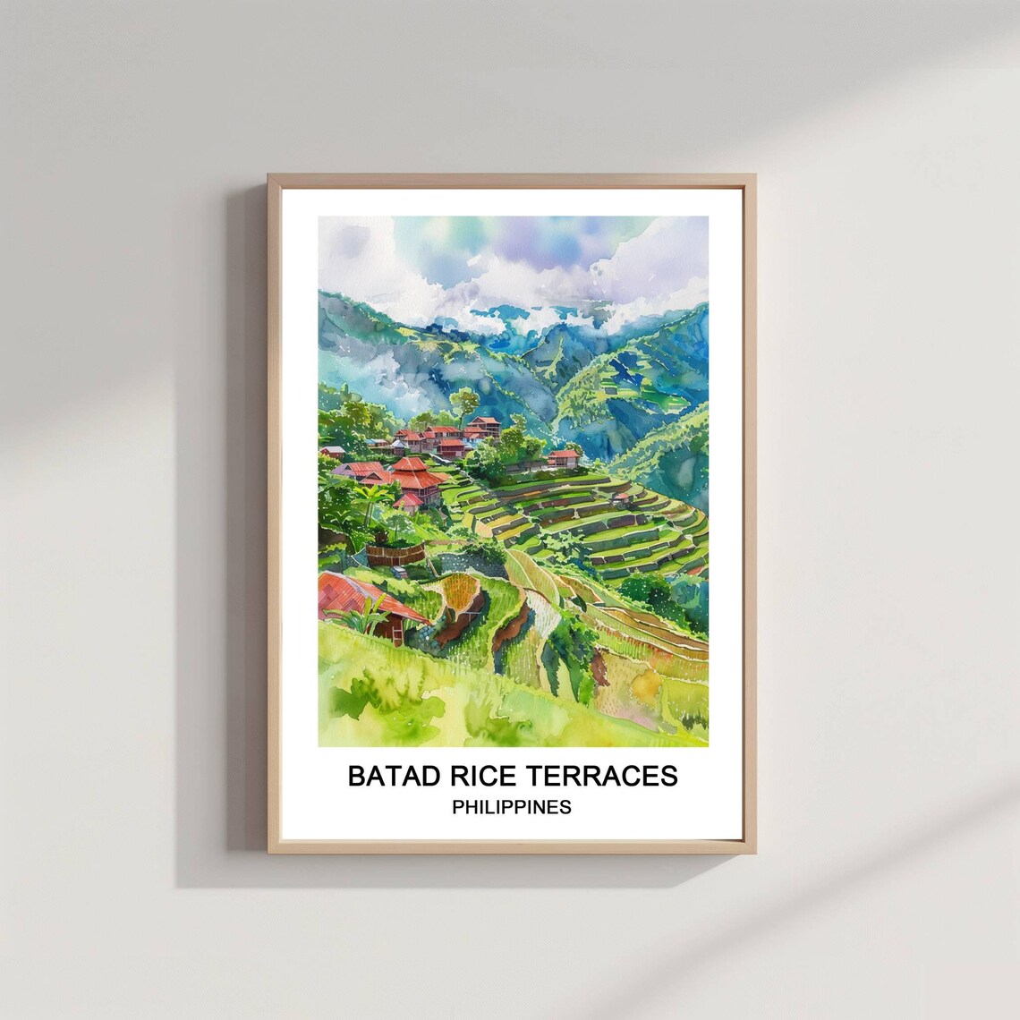Batad Rice Terraces Philippines Watercolor Mountain Travel Poster