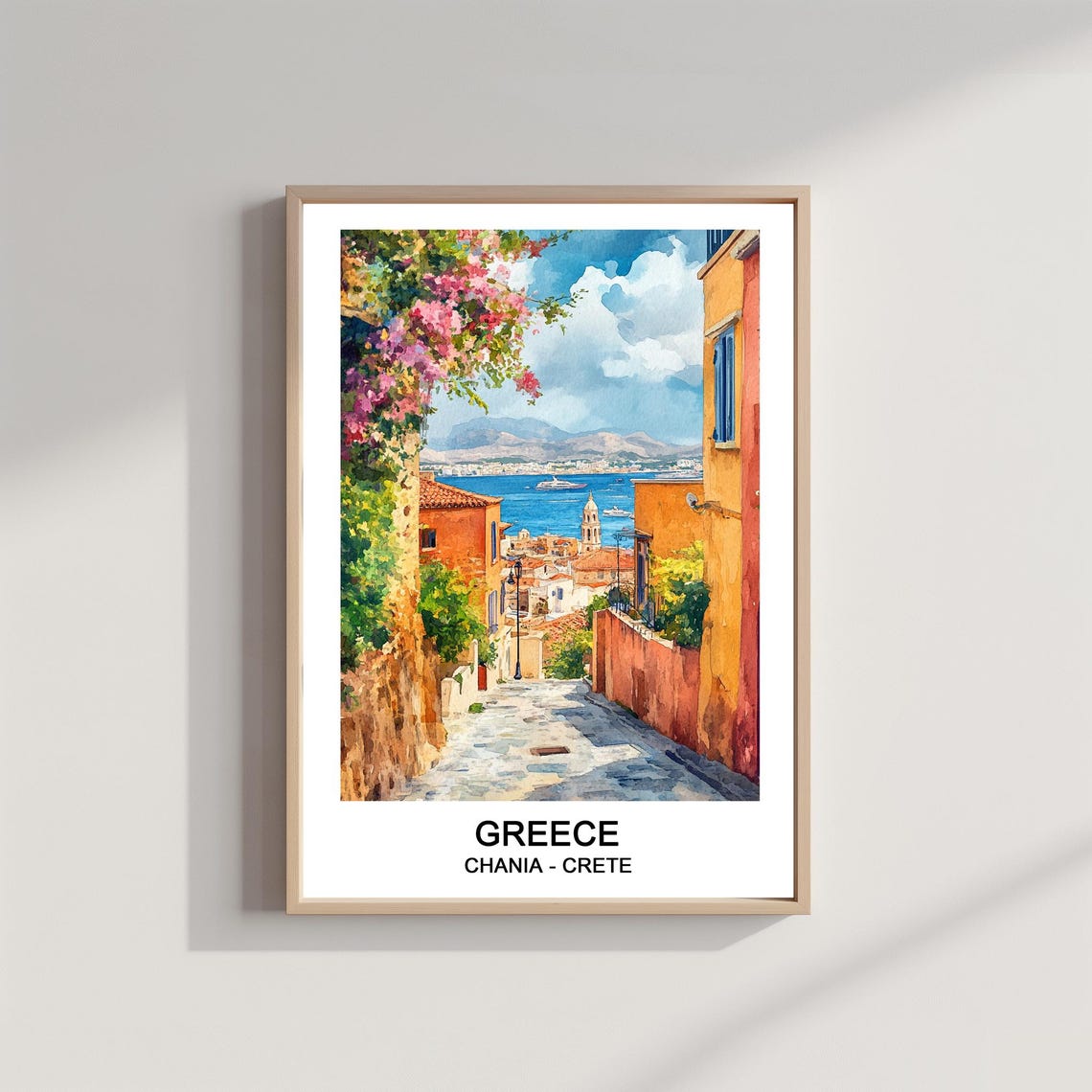 Chania Crete Greece Old Town Alley Harbor View Travel Poster