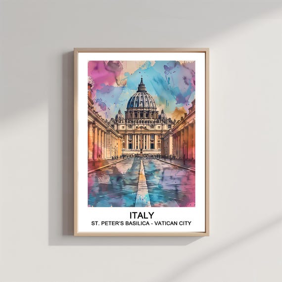 St Peters Basilica Watercolor Print Vatican City Travel Poster