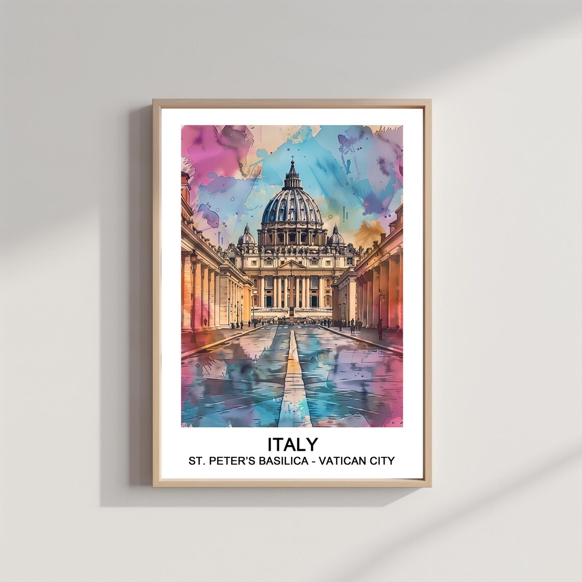Italy Saint Peters Basilica Vatican City Watercolor Travel Art Poster