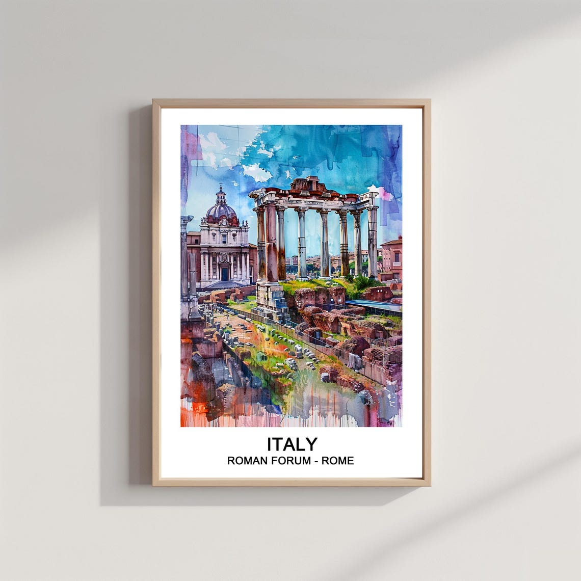 Roman Forum Rome Italy Ancient Ruins Watercolor Travel Poster