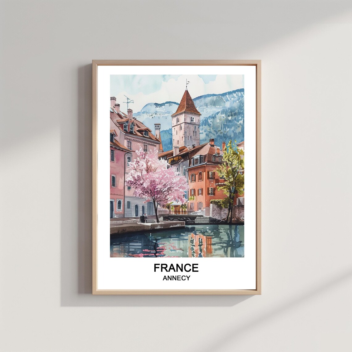 Annecy France Old Town Canal Cherry Blossom Spring Travel Poster