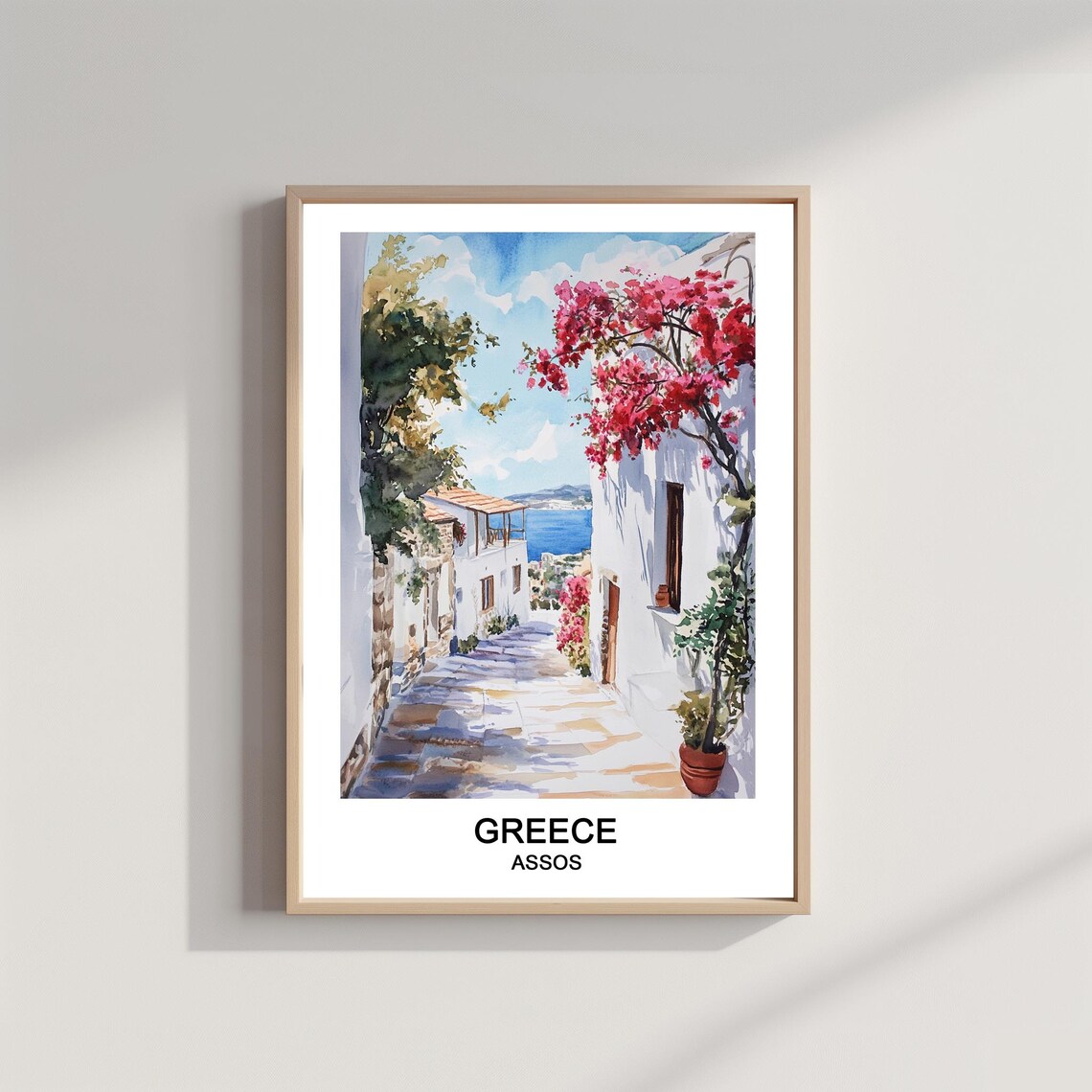 Assos Greece Bougainvillea Alley White Village Travel Poster