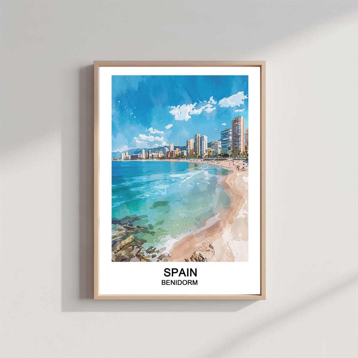Benidorm Spain Beach Watercolor Skyline City Seaside Travel Poster