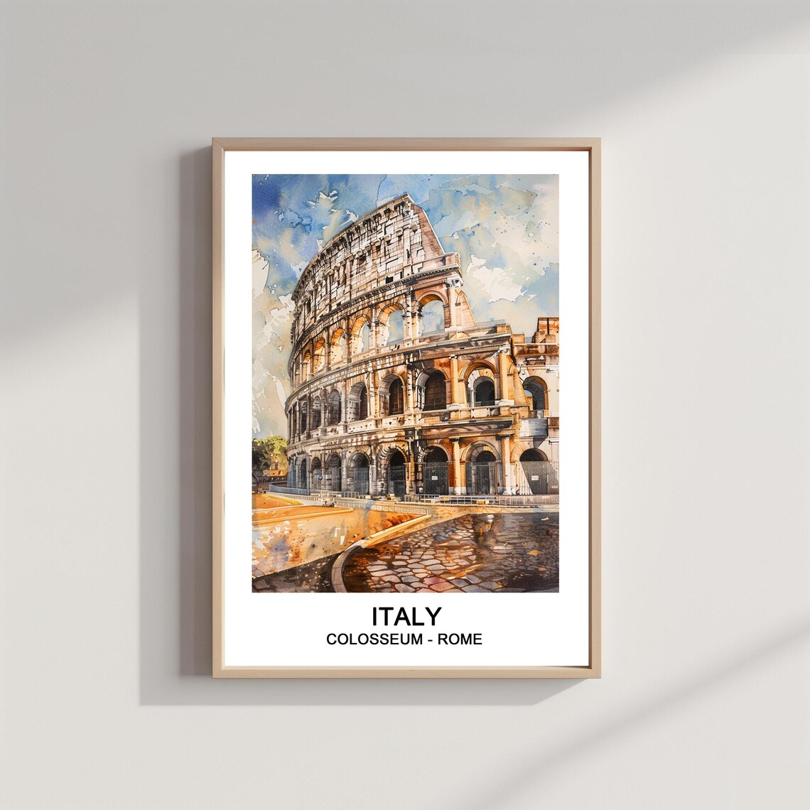 Italy Colosseum Rome Watercolor Ancient Landmark Travel Art Poster