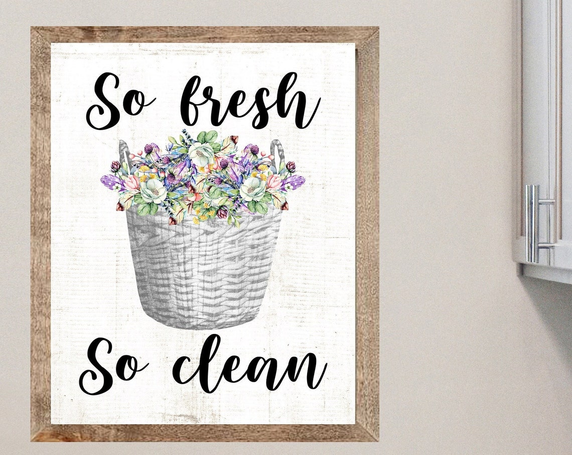 So Fresh So Clean White Basket Multicolor Floral Laundry Poster