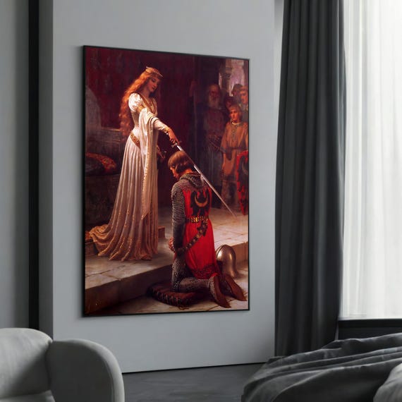 Edmund Leighton The Accolade Canvas Painting A Regal And Timeless Knighting Scene Gift For Classic Art Lovers