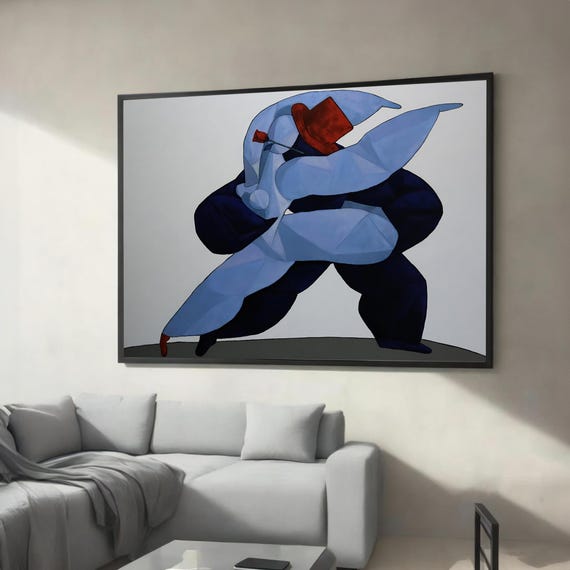 Abstract Dance Couple Canvas Wall Art Geometric Modern Painting Contemporary Figurative Decor Ready To Hang Bold Home Artwork