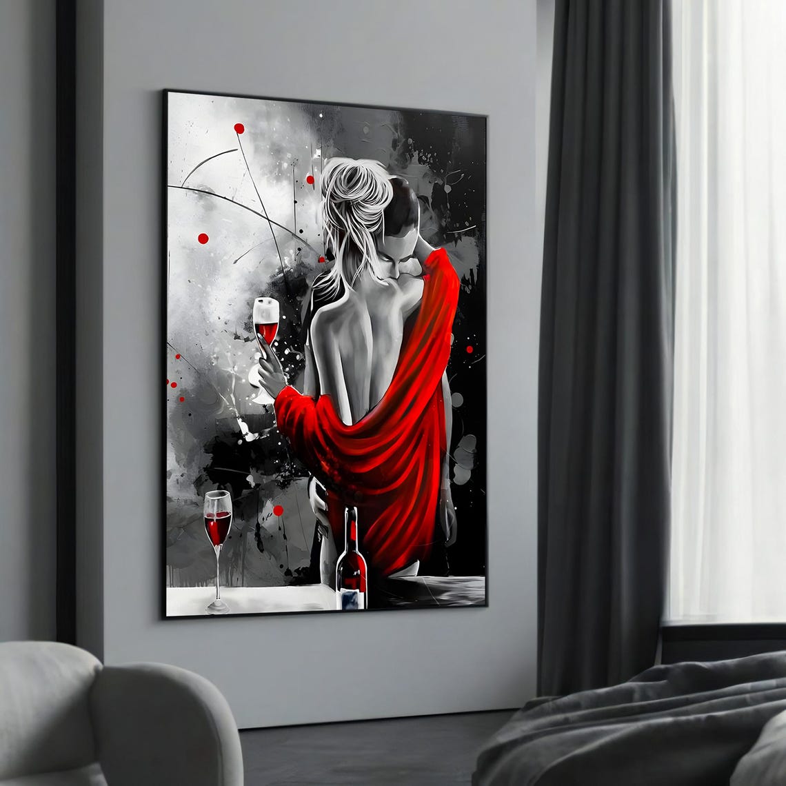 Passionate Romantic Couple With Wine Red And Black Pop Art Poster