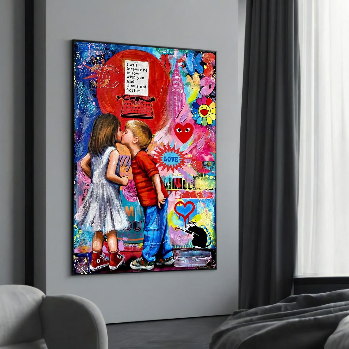 Kissing Kids with I Will Forever Be in Love Graffiti Art Poster
