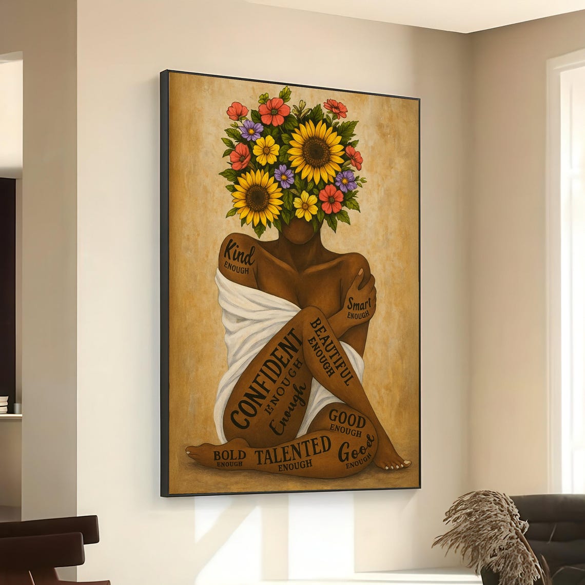 Empowering Affirmations Woman Floral Head Self Love Quote Poster