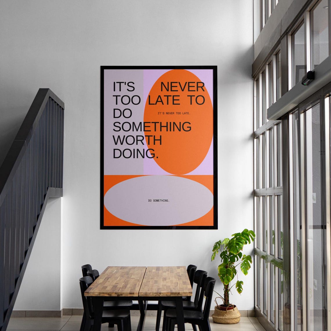 It's Never Too Late Abstract Orange Geometric Motivational Poster - Image 4
