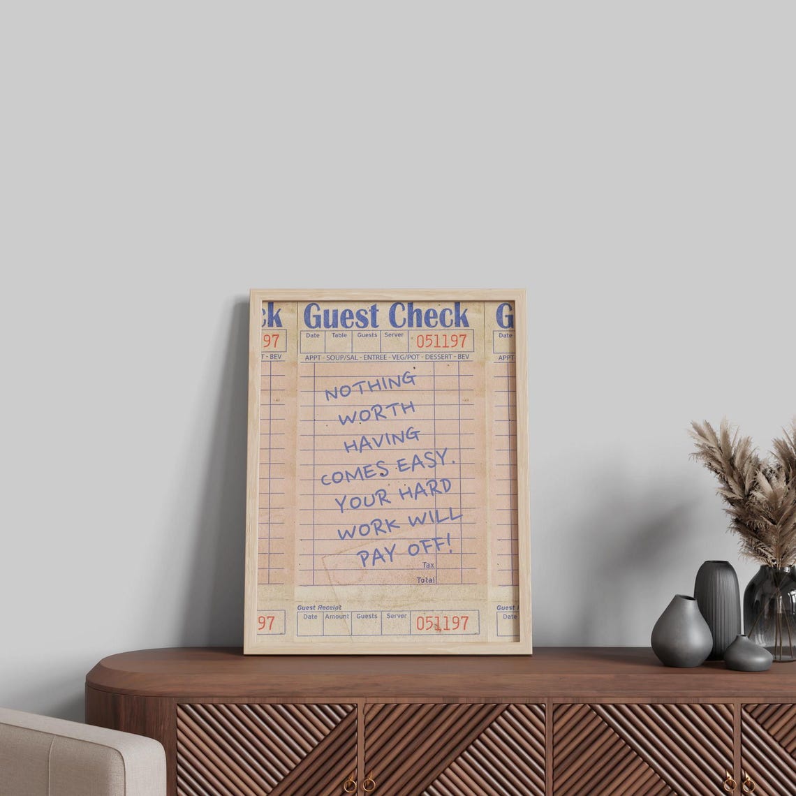 Vintage Restaurant Guest Check Hard Work Quote Motivational Poster - Image 4
