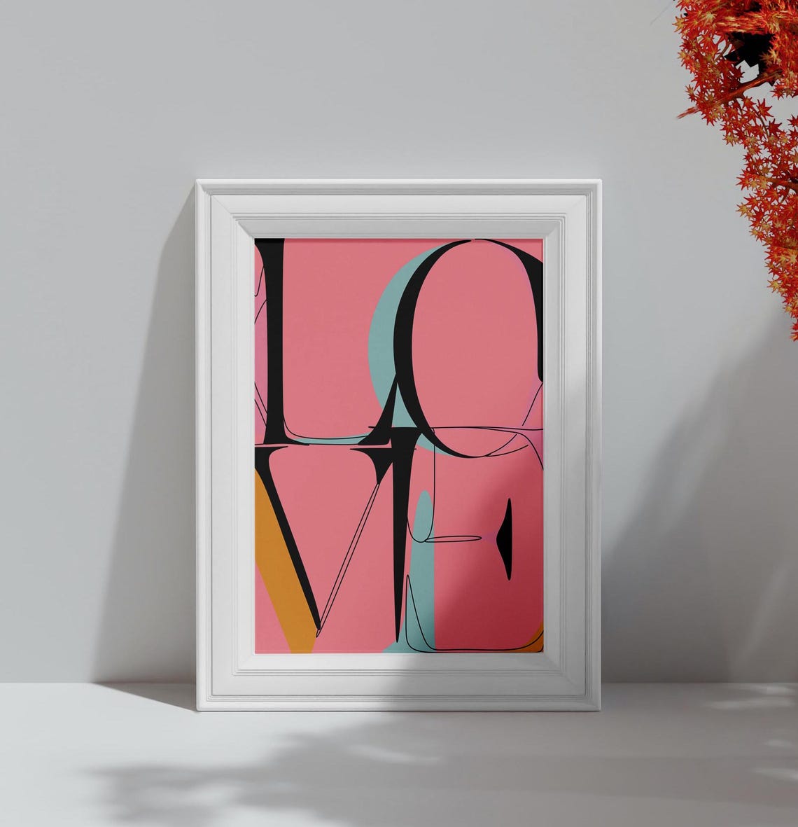 Love Typographic Art Poster Abstract Black Line Art On Pink Modern - Image 2