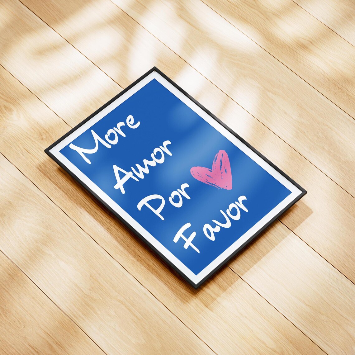More Amor Por Favor Blue Handwritten Love Quote Poster Pink Heart Art