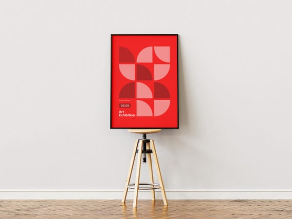 Red Geometric Art Print Mid Century Modern Poster Abstract Shapes Bold Wall Decor Minimalist Exhibition Print Gallery Wall Art