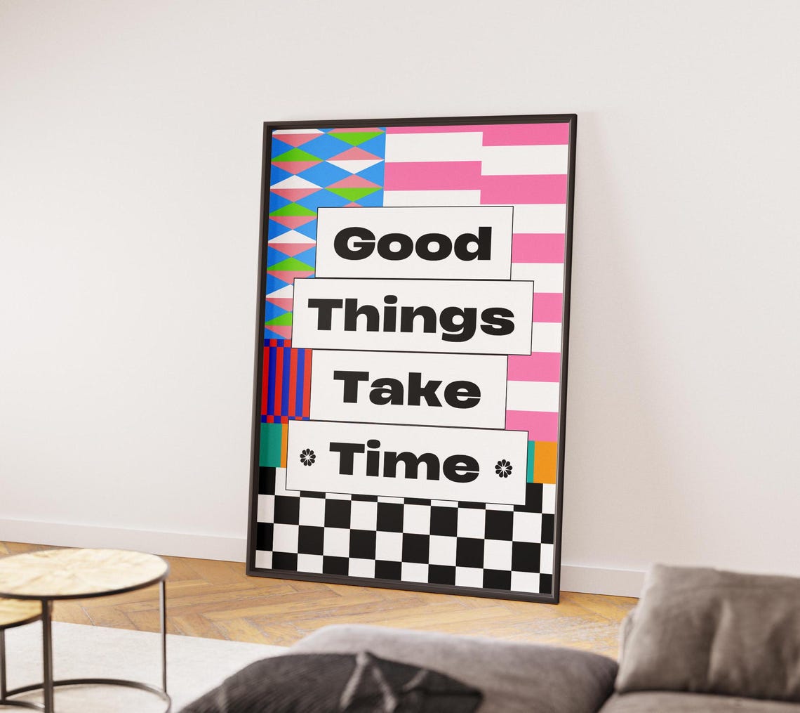 Motivational Quote Art Good Things Take Time Typography Uplifting Wall Decor Success Mindset Abstract Wall Decor Modern Minimalist - Image 2