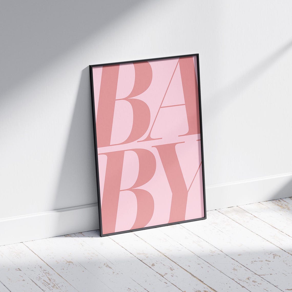 Baby Bold Typography Poster Pink Minimalist Nursery Wall Statement Art - Image 3