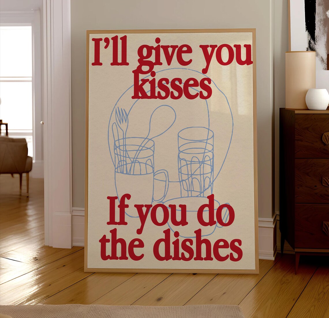 Kisses If You Do The Dishes Mid-Century Poster - Image 2