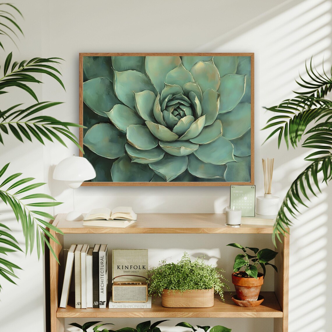Sage Green Succulent Rosette Close Up Botanical Painting Poster