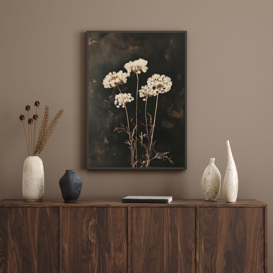 Vintage Dark Flower Print, Rustic Botanical Art Print