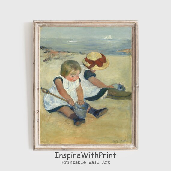 Mary Cassatt Children Playing on the Beach Vintage Art Print