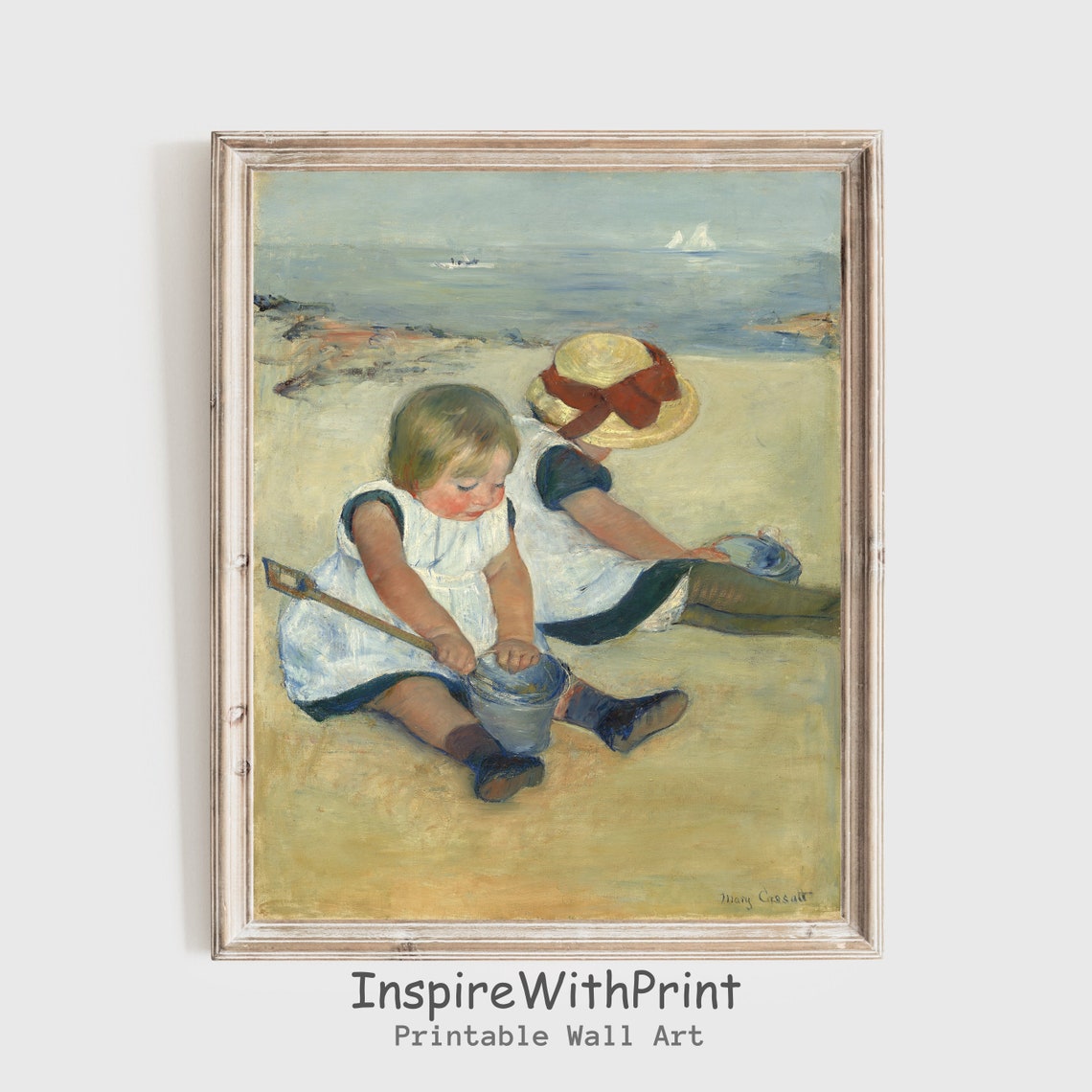 Mary Cassatt Children Playing on the Beach Vintage Art Print