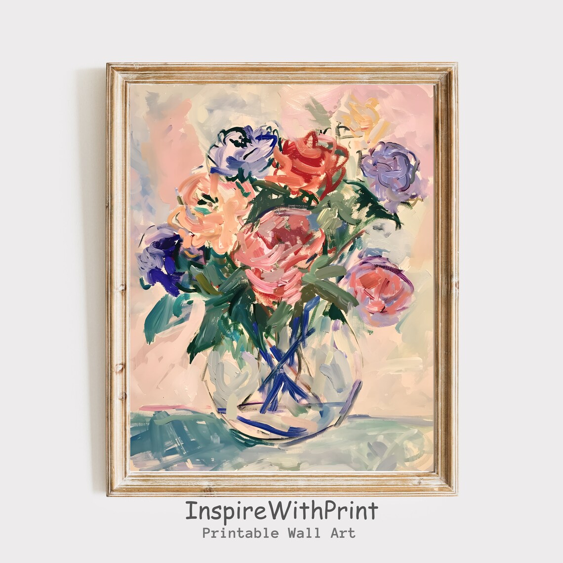 Pastel Roses In Glass Vase Impressionist Floral Still Life Poster