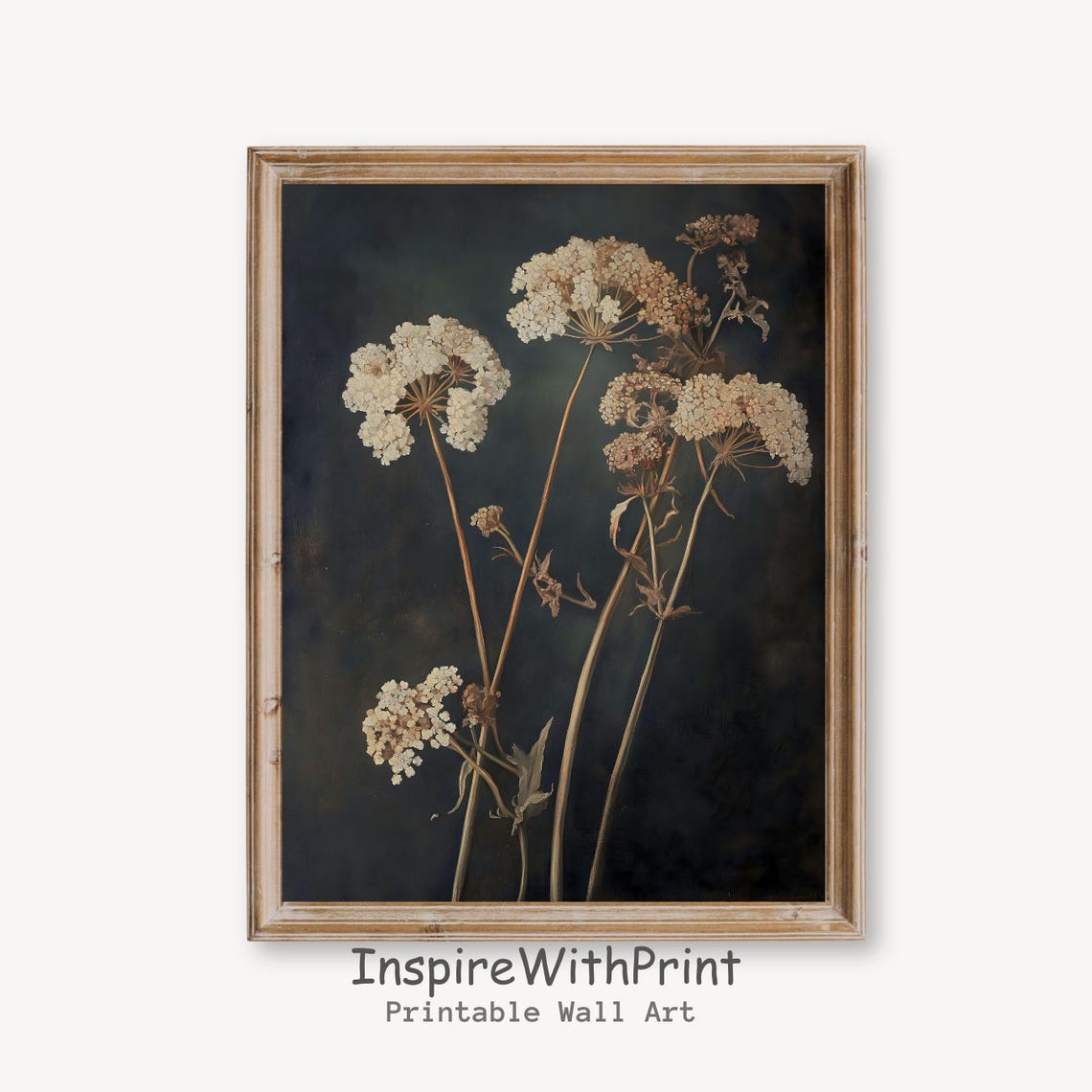Cluster of Cream Queen Anne's Lace Wildflowers on Black Art Poster