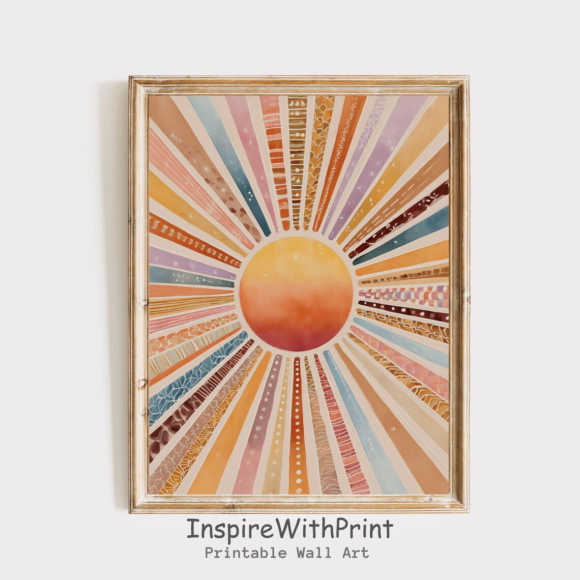 Boho Sun Print Colorful Wall Art Abstract Sunrise Midcentury Modern Playroom Poster Nursery