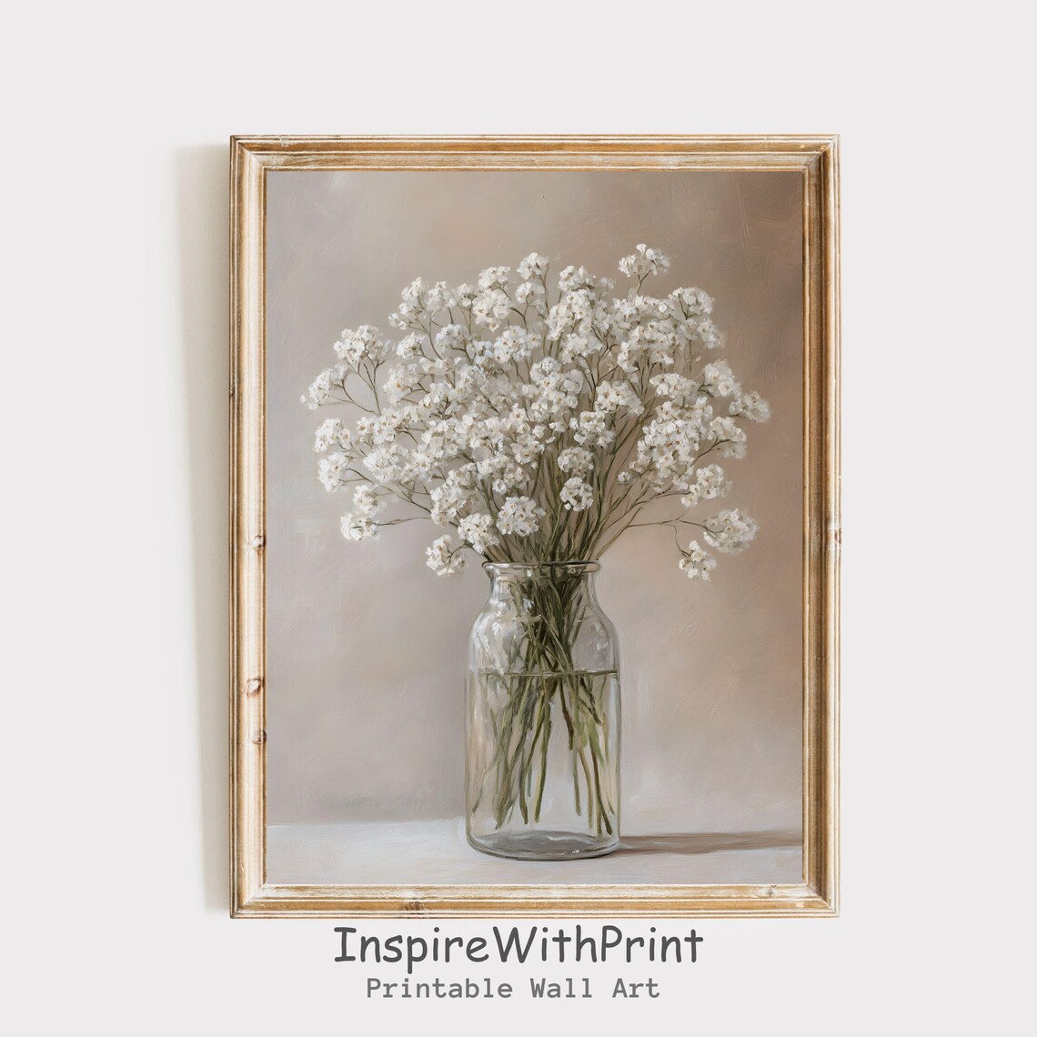 Baby Breath Flower Art Print, Soft Neutral Floral