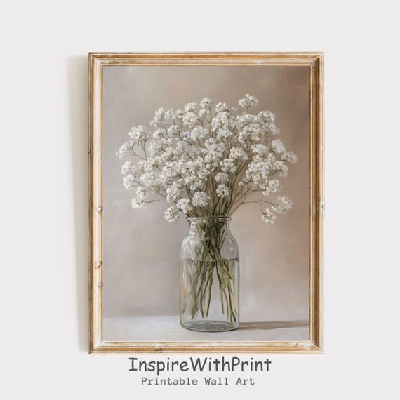 Baby Breath Flower Art Print, Soft Neutral Floral