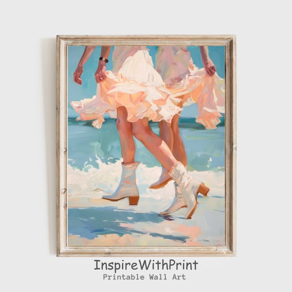 Coastal Cowgirl Boot Print Boots Trendy Retro Western Dorm Room Decor Pastel Art Cute Girly Painting