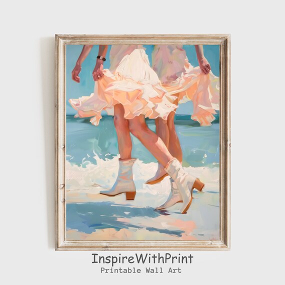 Coastal Cowgirl White Boots Beach Pastel Oil Painting Poster