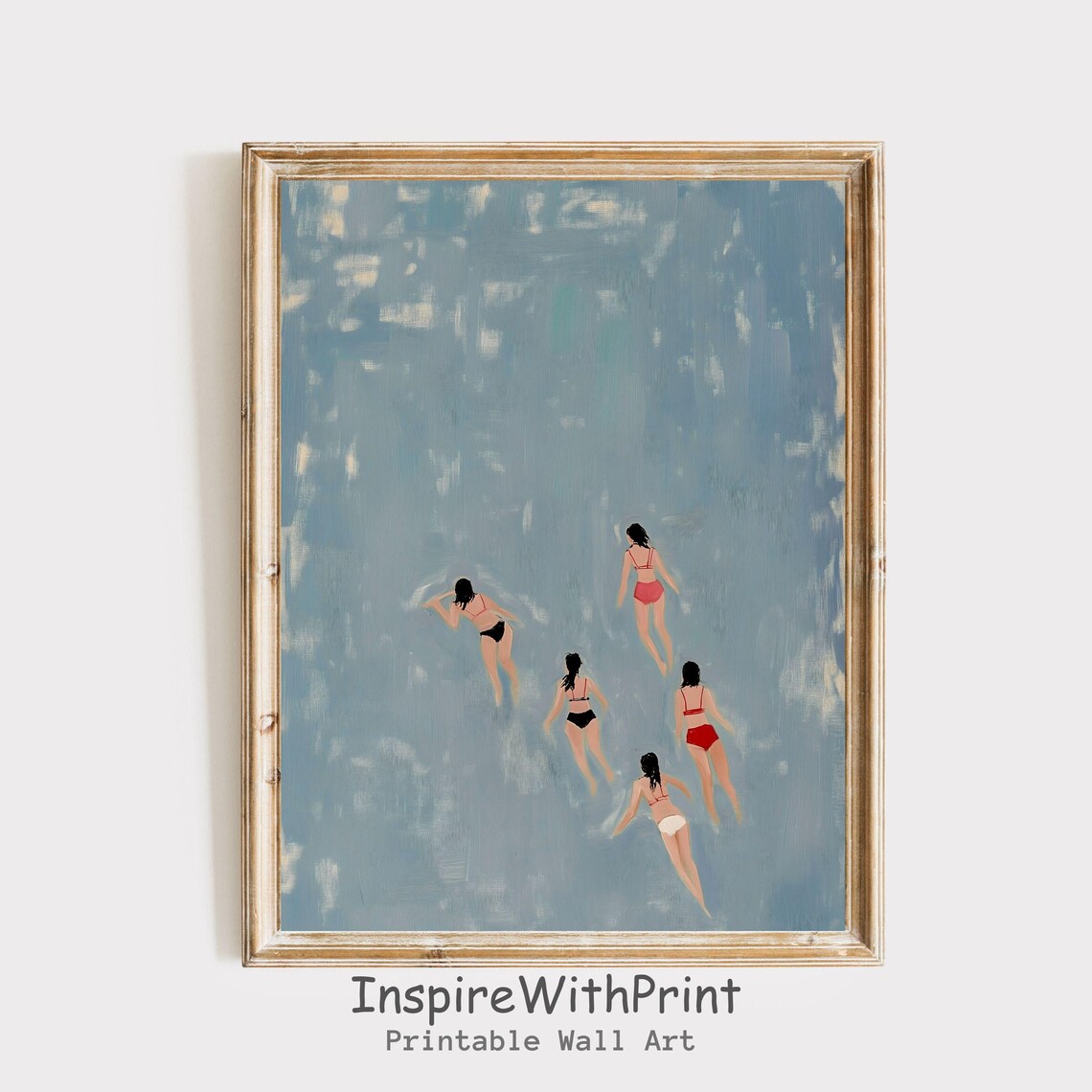 Five Women Swimming Together Seen From Above Ocean Art Poster