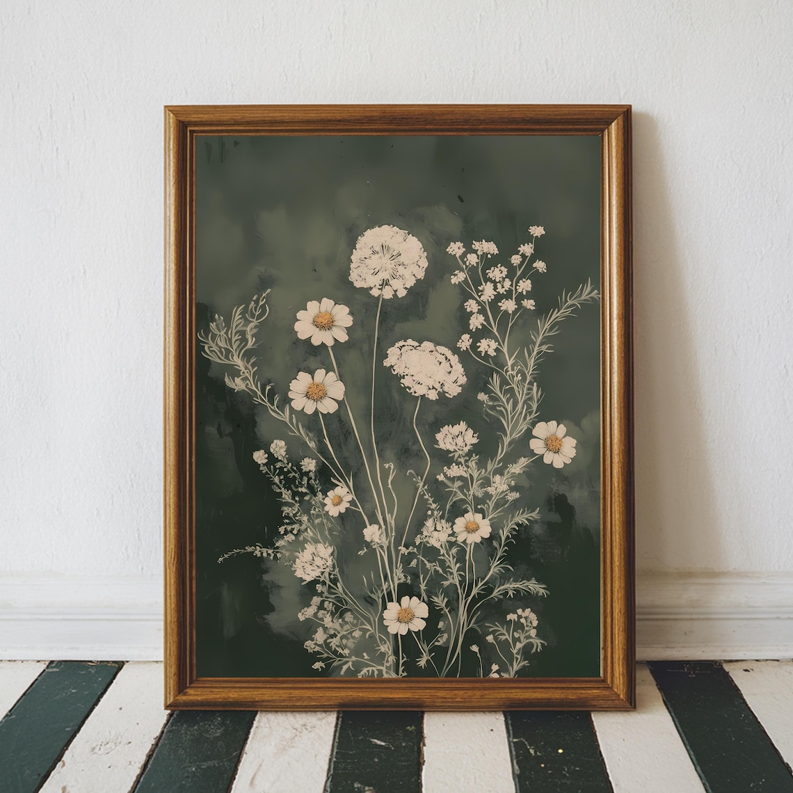 Boho Floral Sage Green Art Print, Neutral Botanical