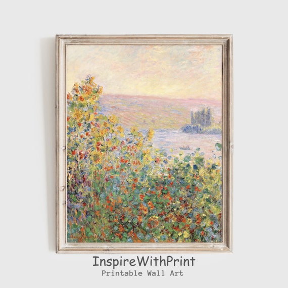 Abstract Flower Landscape Painting Claude Monet Bed Print Expressionist Wall Art