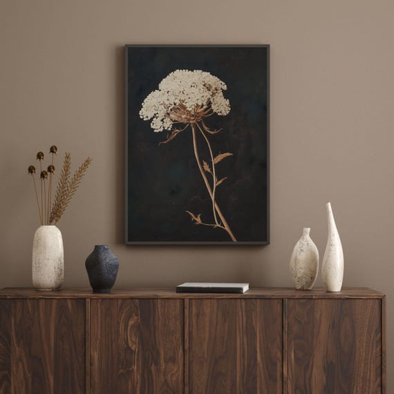 Vintage Dark Flower Print Moody Floral Wall Art Botanical Rustic Antique Neutral