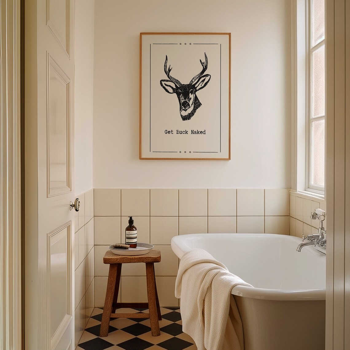 Vintage Retro Deer Bathroom Art Print, Minimalist - Image 4