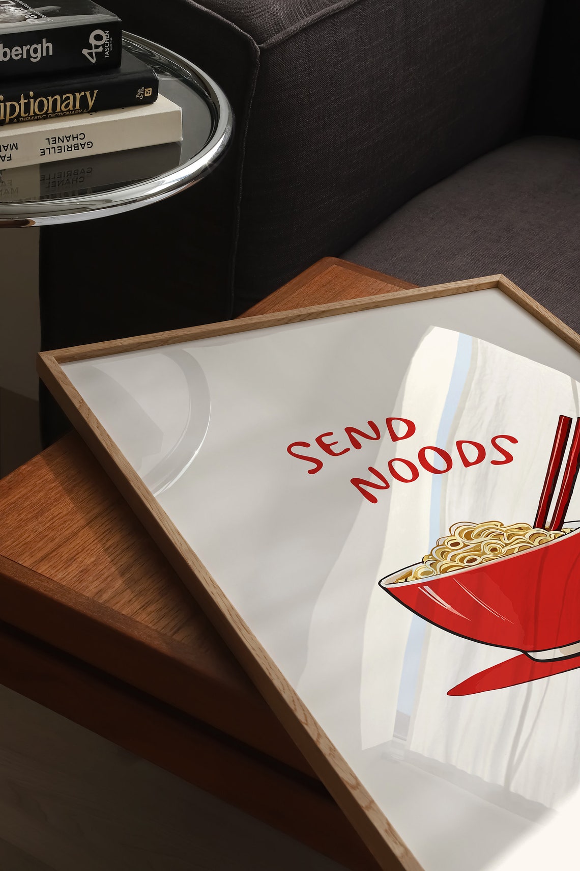Send Noods Red Ramen Bowl Funny Kitchen Illustration Quote Poster - Image 3
