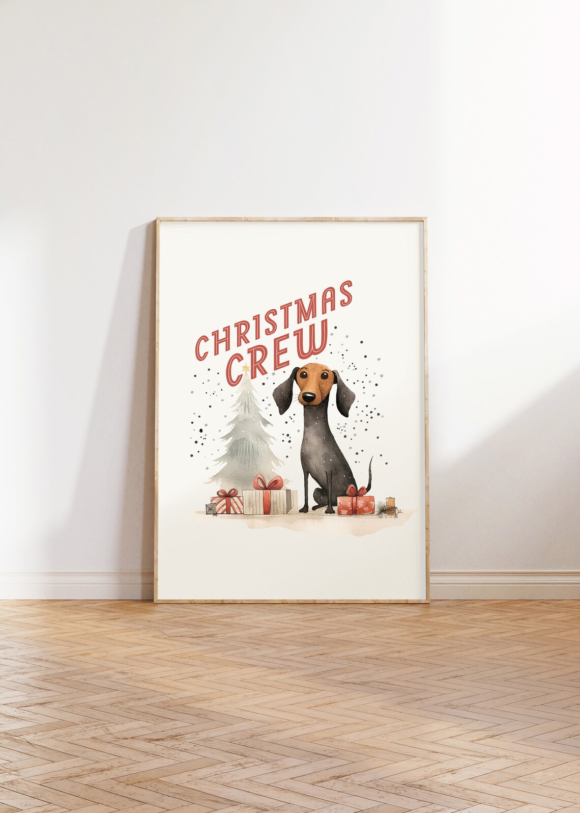 Christmas Crew Watercolor Dachshund Dog Holiday Gift Scene Poster - Image 3