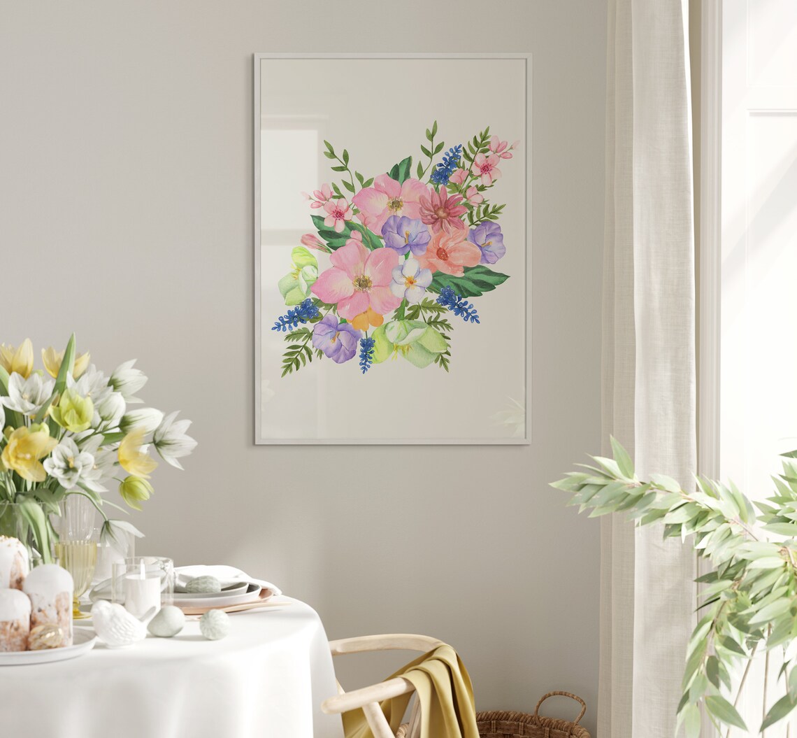 Colorful Wildflower Bouquet Watercolor Floral Spring Wall Poster - Image 5