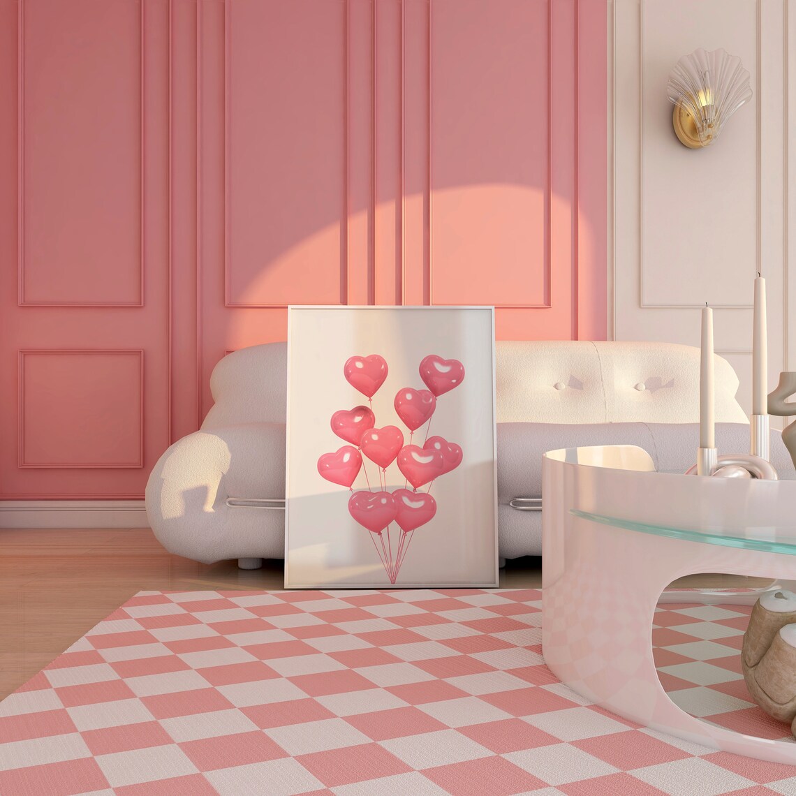 Pink Heart Balloons Bunch Minimal Girly Valentine Love Poster - Image 4
