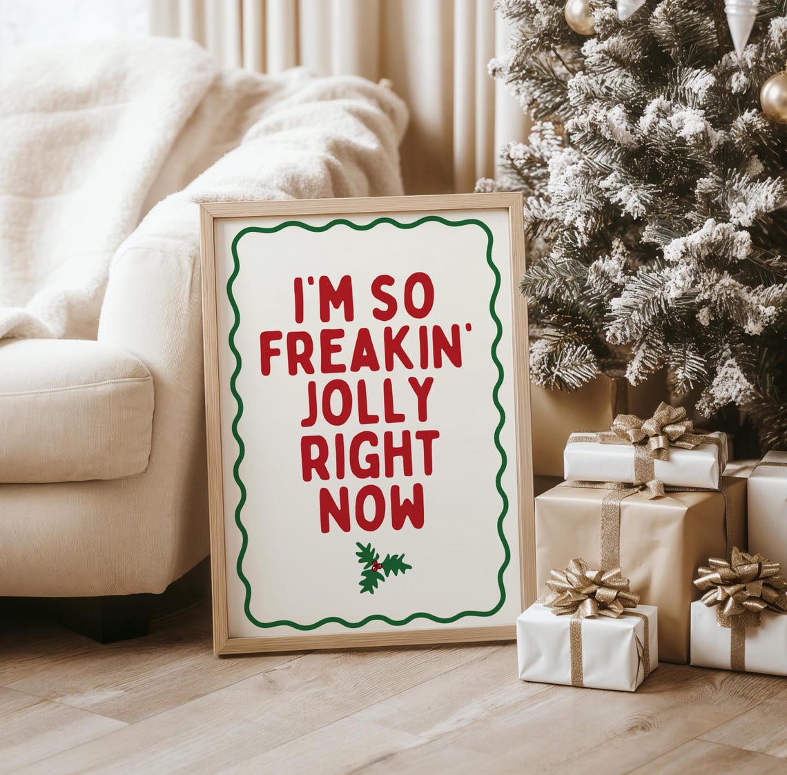 I Am So Freakin Jolly Cheerful Retro Red Holiday Typography Poster - Image 4