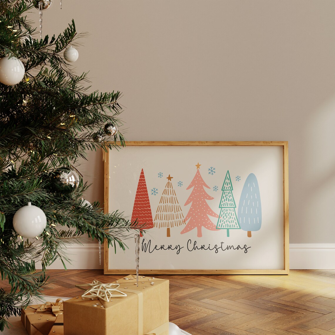 Cute Merry Christmas Tree Art Print, Cozy Holiday Decor - Image 5