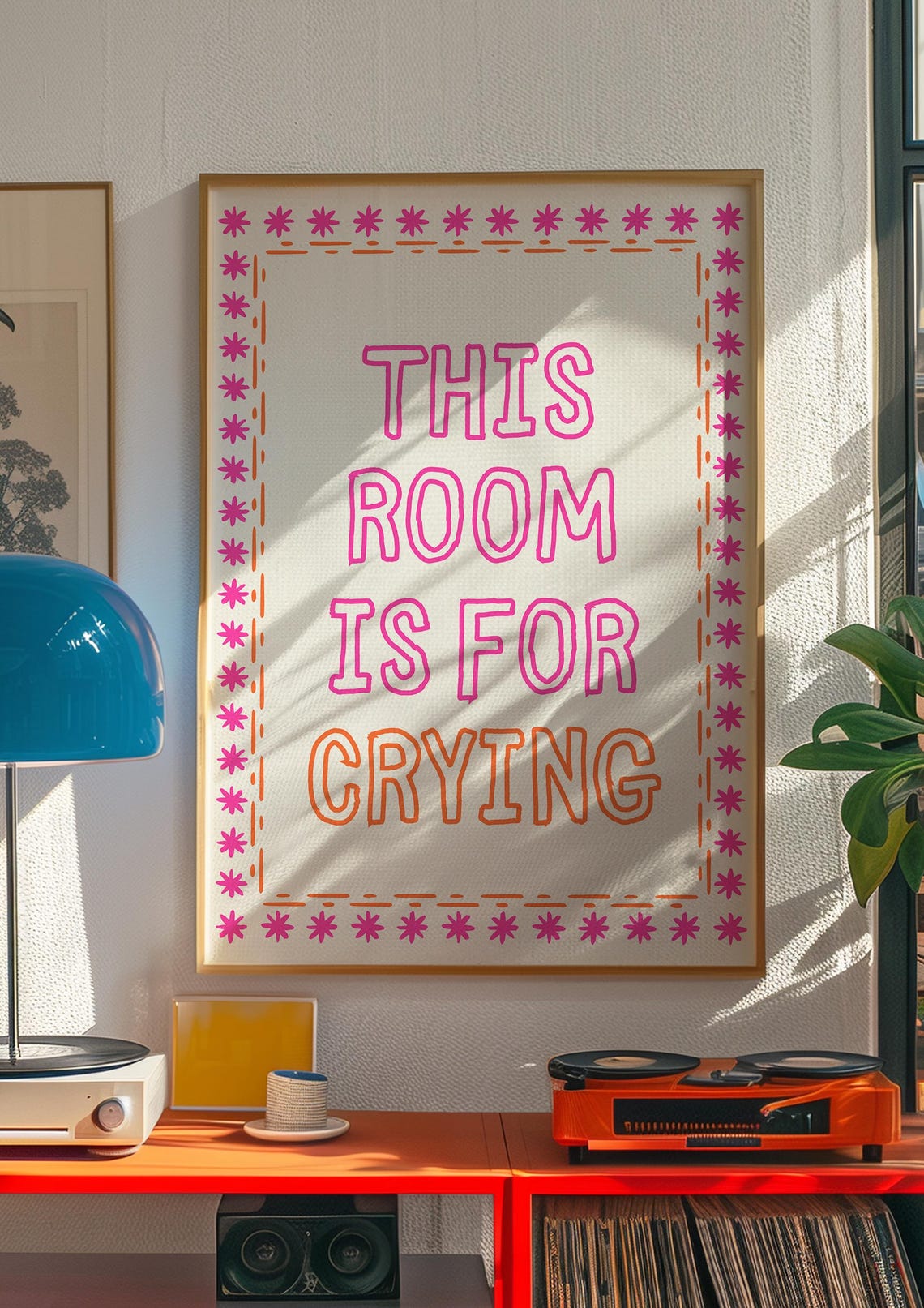 This Room Is For Crying Pink Retro Mental Health Quote Poster - Image 5